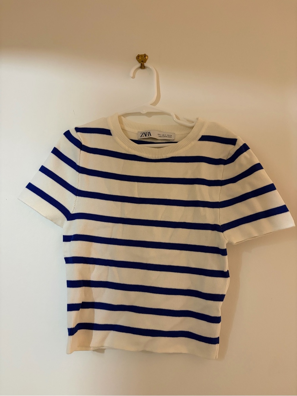 Zara  White Tee with Royal Blue Stripes